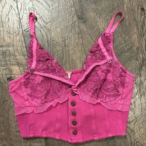 free people lace button up camisole top ♡